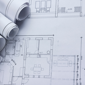 architectural blueprints featuring detailed floor plans and rolled sketches showcasing 9 rooms