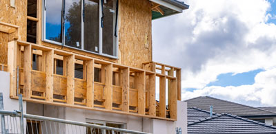 A two storey extension during the build process