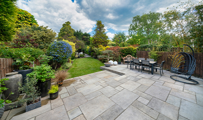 A large patio in a garden