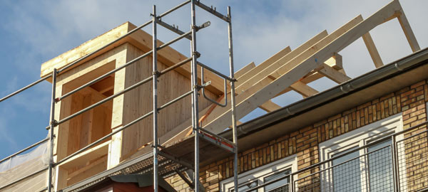 A dormer loft conversion in construction