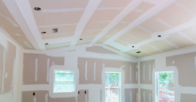 A room that has been drylined ready for painting